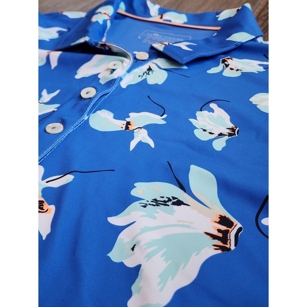 Peter Millar Womens Blue Floral Sleeveless Golf Polo Shirt UPF 50+ Large